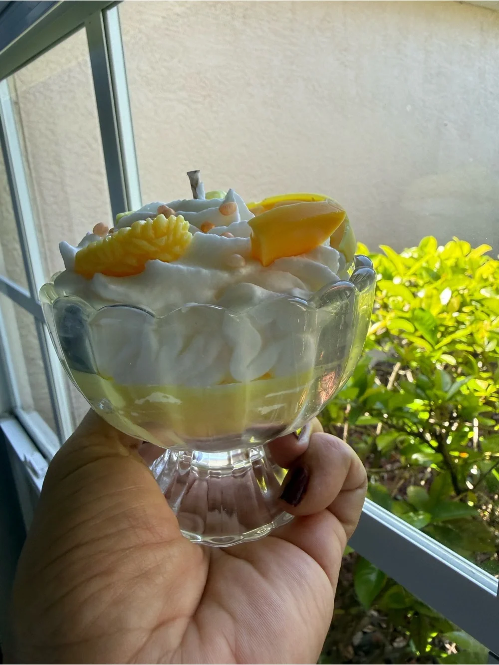 Glass Dessert Coupe - Yellow Pudding Cup with Whipped Top
